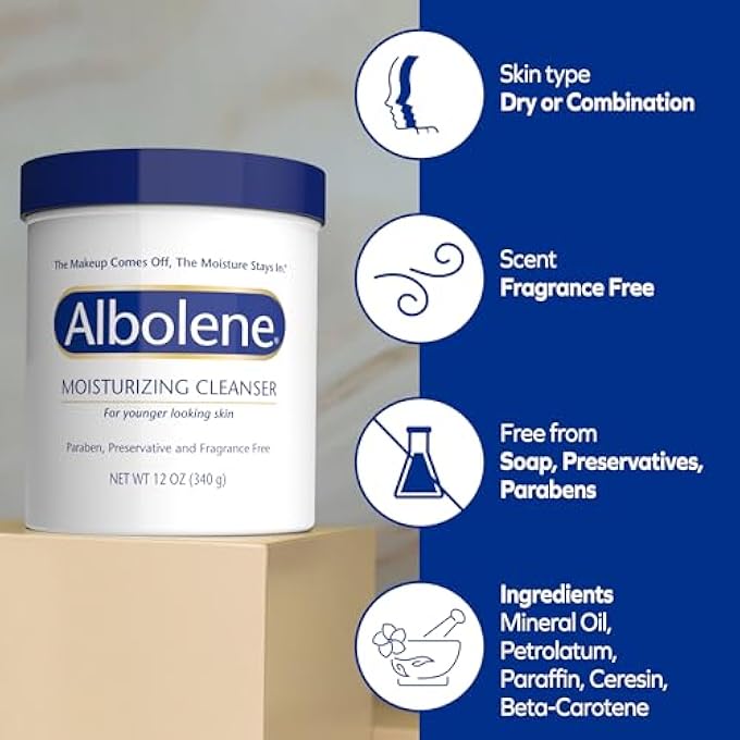 Albolene FACE MOISTURIZER AND MAKEUP REMOVER, FACIAL CLEANSER AND CLEANSING BALM, FRAGRANCE FREE CREAM, 12 OZ - Image 4